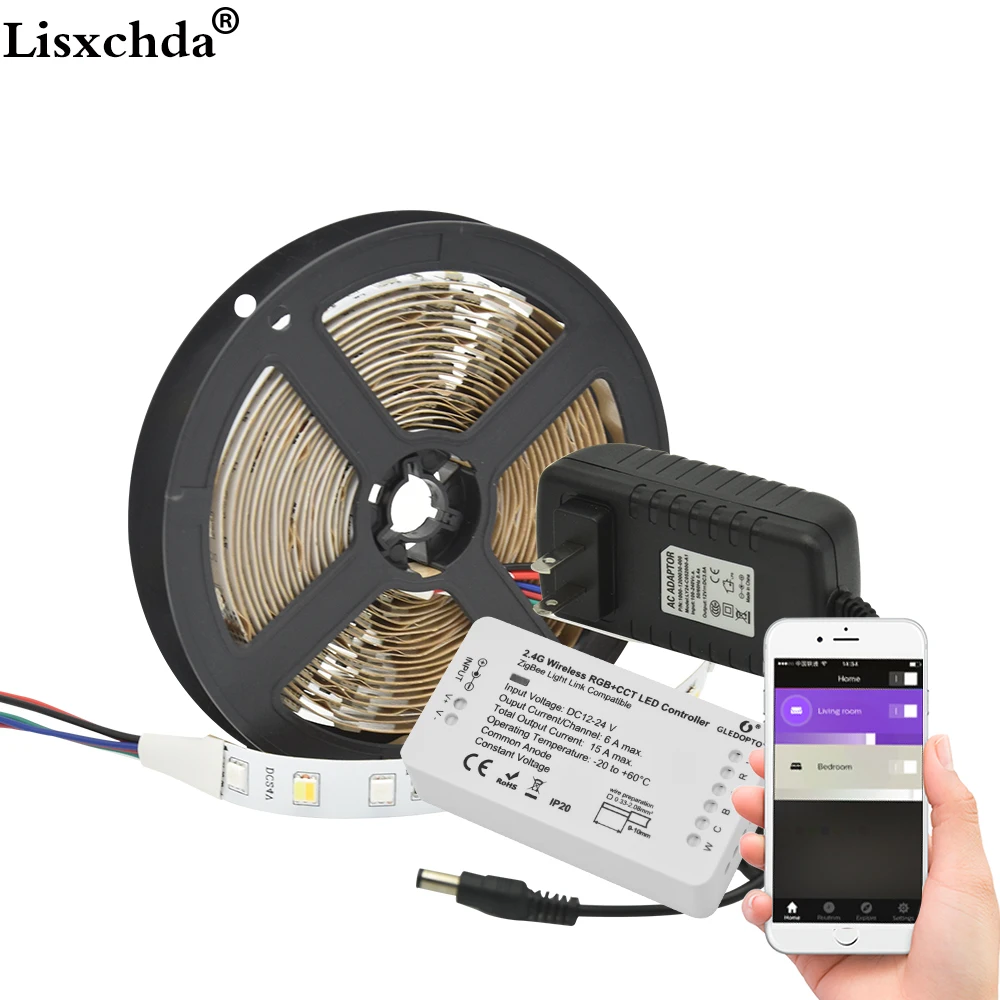 

zigbee Zll link smart LED Strip Set Kit dimmer rgb rgb+cct ZIGBEE controller for RGB RGB+CCT strip light work with alexa