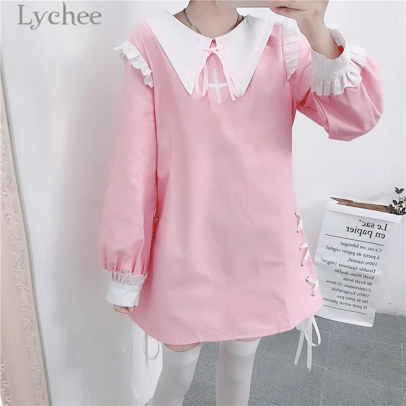 Lychee трендовая Вышивка крестом кружевная женская футболка с рюшами отложной