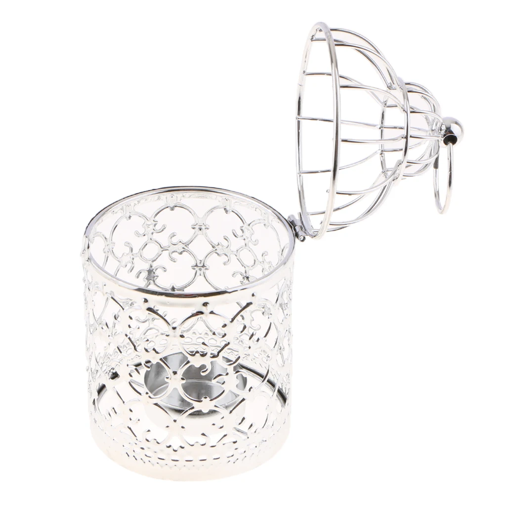MagiDeal Hollowed Pattern Design Tealight Metal Candle Holder Hanging Lanterns Creative Birdcage Wedding Home Table Decoration