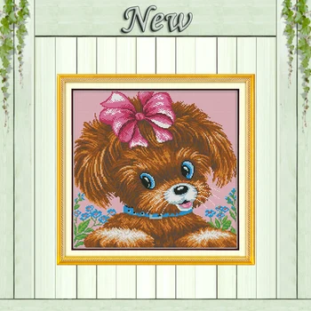 

A pretty puppy animal dog diy painting counted print on canvas DMC 11CT 14CT kits chinese Cross Stitch embroidery needlework Set