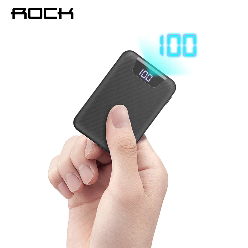 ROCK Mini 10000 мА/ч внешний аккумулятор с цифровым дисплеем, двойной USB внешний аккумулятор, повербанк питания для iphone XS Max Xiaomi