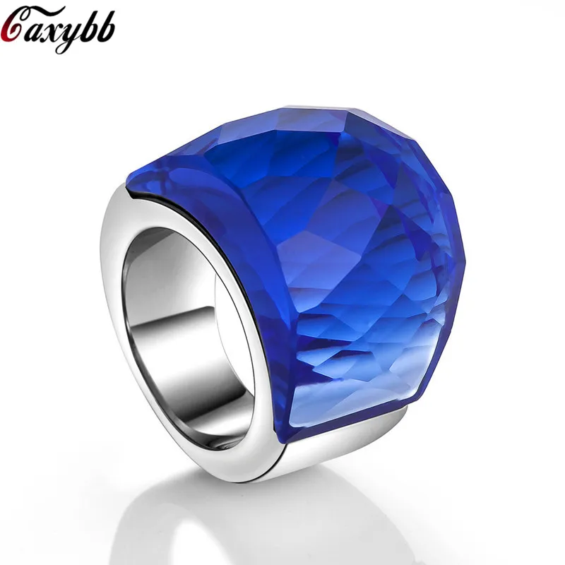 

Fashion Large Ring for Women/MEN Multicolor Wedding Jewelry 7 Colors Big Glass Stone Ring Stainless Steel Anillos