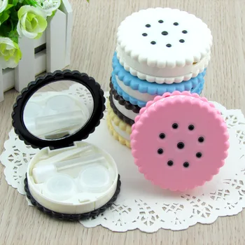 

500pcs/lot Cartoon Cookies Shape Contact Lenses box case for lenses Eyewear Accessories Contact lens bag Eyewear Cases