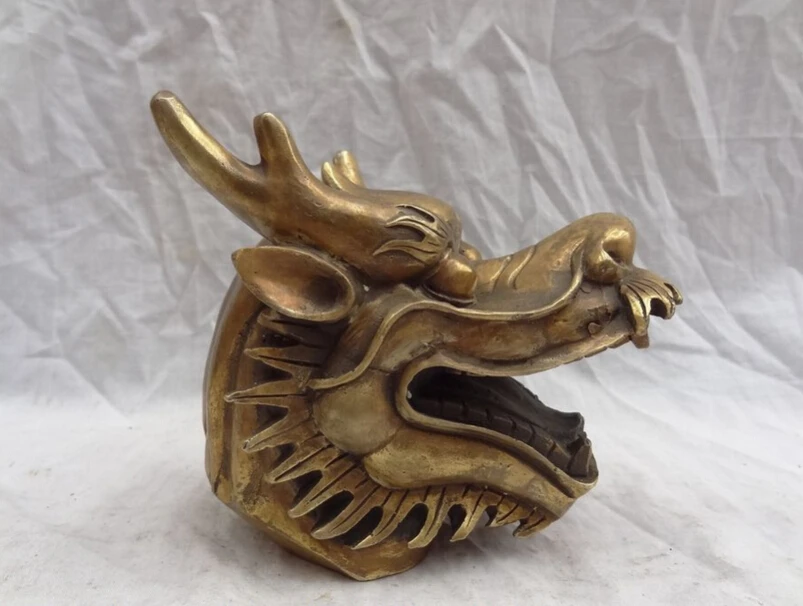 

S3987 Chinese Year Zodiac Brass Animals Sculpture FengShui Myth Fly Dragon Head Statue D0317