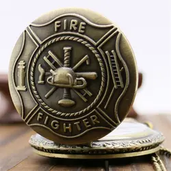 Yisuya Бронзовый Пожарник Управление кварцевые карманные часы Цепочки и ожерелья подвеска стимпанк мужской подарок