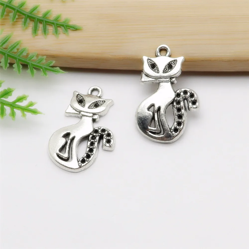 Wholessale 46pcs(25*17mm) Antique Silver Plated Cat Charms Pendants for