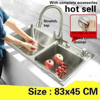 Buy Free Shipping Standard Tabletop Control Drainer Large Kitchen Sink 0.8 Mm Food Grade 304 Stainless Steel Hot Sell 83x45 CM