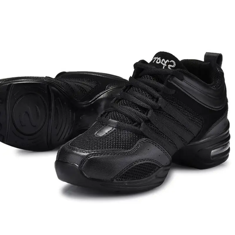 Женские Джазовые кроссовки; повседневная обувь черного цвета; кроссовки на платформе со шнуровкой из сетчатого материала; дышащая обувь для танцев; zapatillas mujer