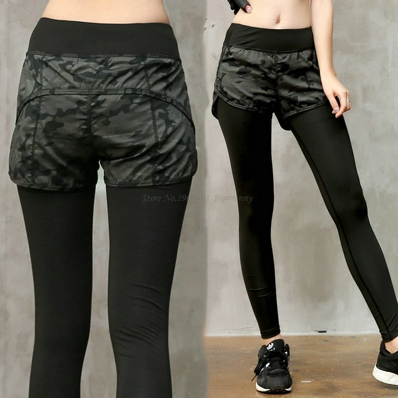 

Camouflage False Two Pieces Women's Yoga Pants Compression Slim Compact Fitness Big Girl Sport Wearing for Running Jogging GYM