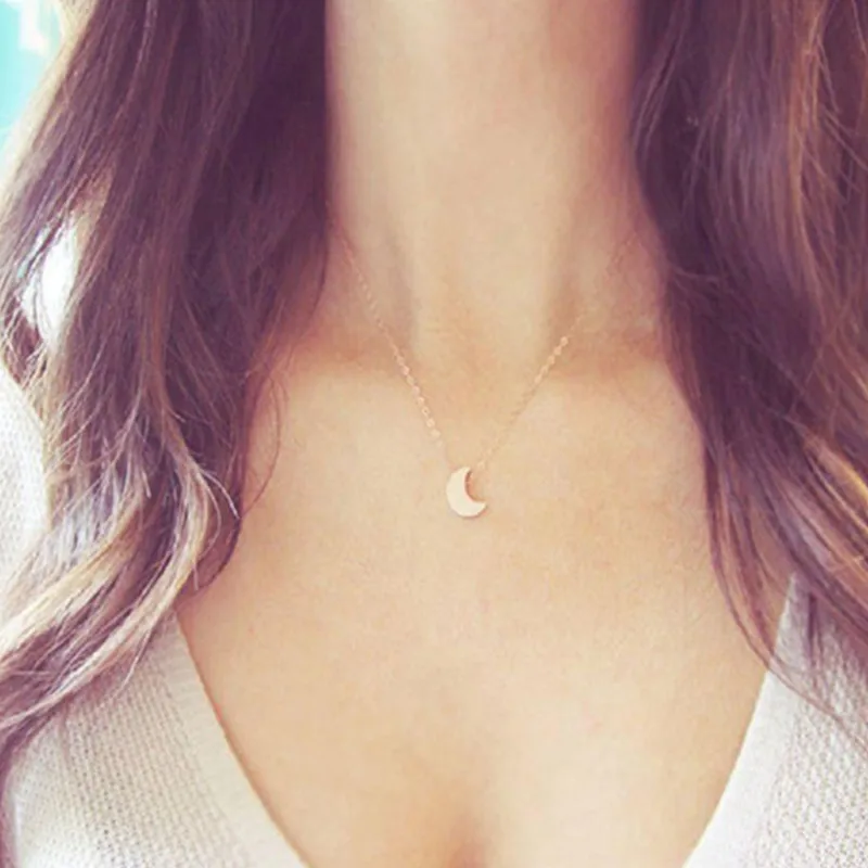 

2017 Minimalist Crescent Moon Silver Gold Long Necklace Women Jewelry Solid Chain Pendant Necklace x226