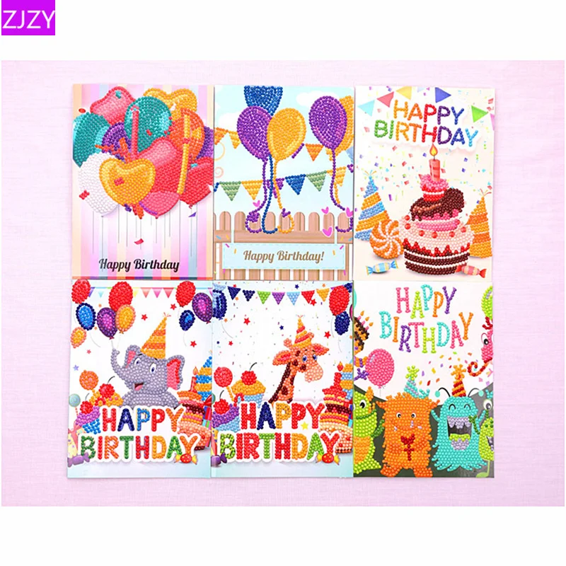 

5D DIY Happy Birthday Greeting Cards Diamond Painting Kits Diamond Painting Children's Handmade Holiday Cards Gift