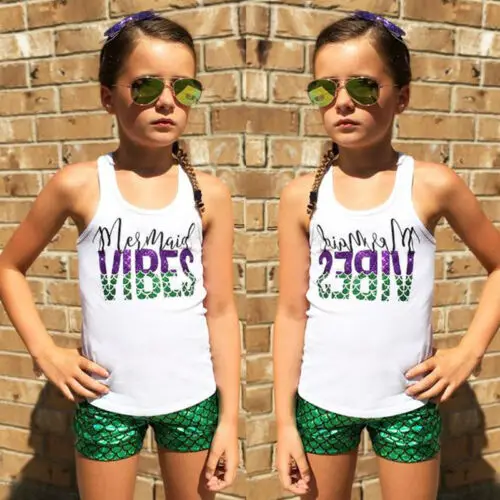 

Baby Girls Bikini Sets Swimwear Girls Swimsuit Mermaid Costume Outfits Baby Girls Sleeveless Tops+Shorts Bikini Set Clothes