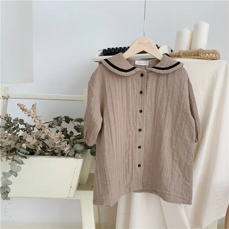 

Kids Navy Wind Dress for Girls Baby Comfortable Cotton and Linen Long Sleeve Dresses 2-8 Y Children Dress for Party and Wedding