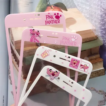

Cute Cartoon Pink Panther Curve Edge Color Fiber Tempered Glass Film For iPhone 6 6s 7 8 Plus Screen Protector Full Cover