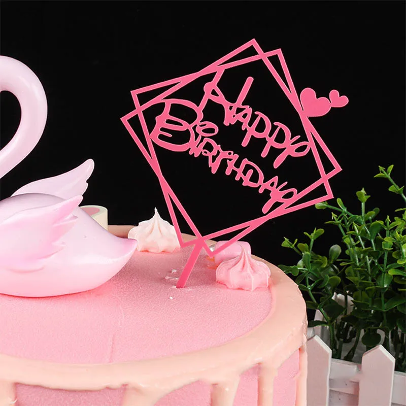Украшения для торта в форме сердца с золотым блеском, акриловые, Новые вечерние украшения на день рождения - Цвет: 1 Dark pink
