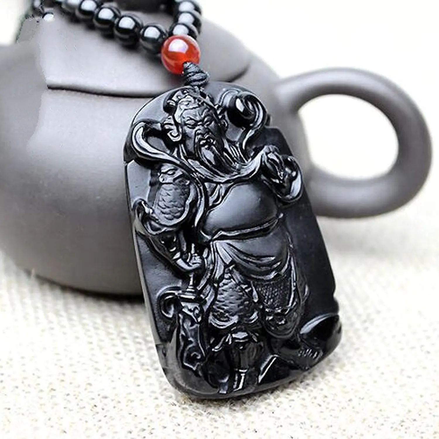 Ювелирные изделия Koraba из натурального обсидиана Guan Yu Warrior Guangong подвеска в виде