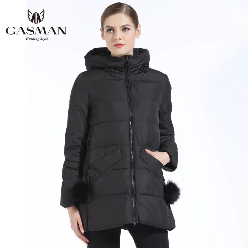 GASMAN 2018 Girl's Coat Winter Women Bio Down Jacket With Scarf Women White Coat Medium Length Thickening Down Parka For Women