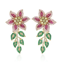 Красочные циркониевые серьги-гвоздики в форме цветка, роскошные высококачественные латунные ювелирные изделия XIUMEIYIZU, новые модные серьги с фианитами и кристаллами