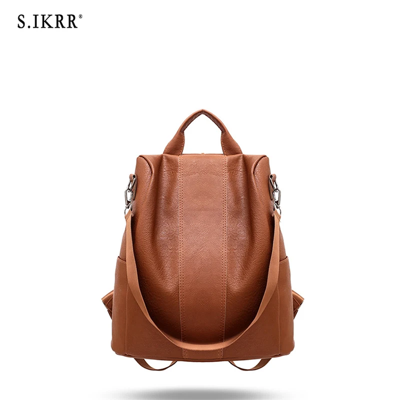 

S.IKRR Multifunction Waterproof Annti-theft Women's Backpack Fashion Simple Large Capacity Ladies Soft Leather Travel Bags