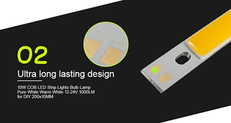 CLAITE 10 Вт COB светодиодный светильник с чипом DC12-14V COB светодиодный светильник с панелью теплый натуральный белый 200X10 мм светодиодный светильник
