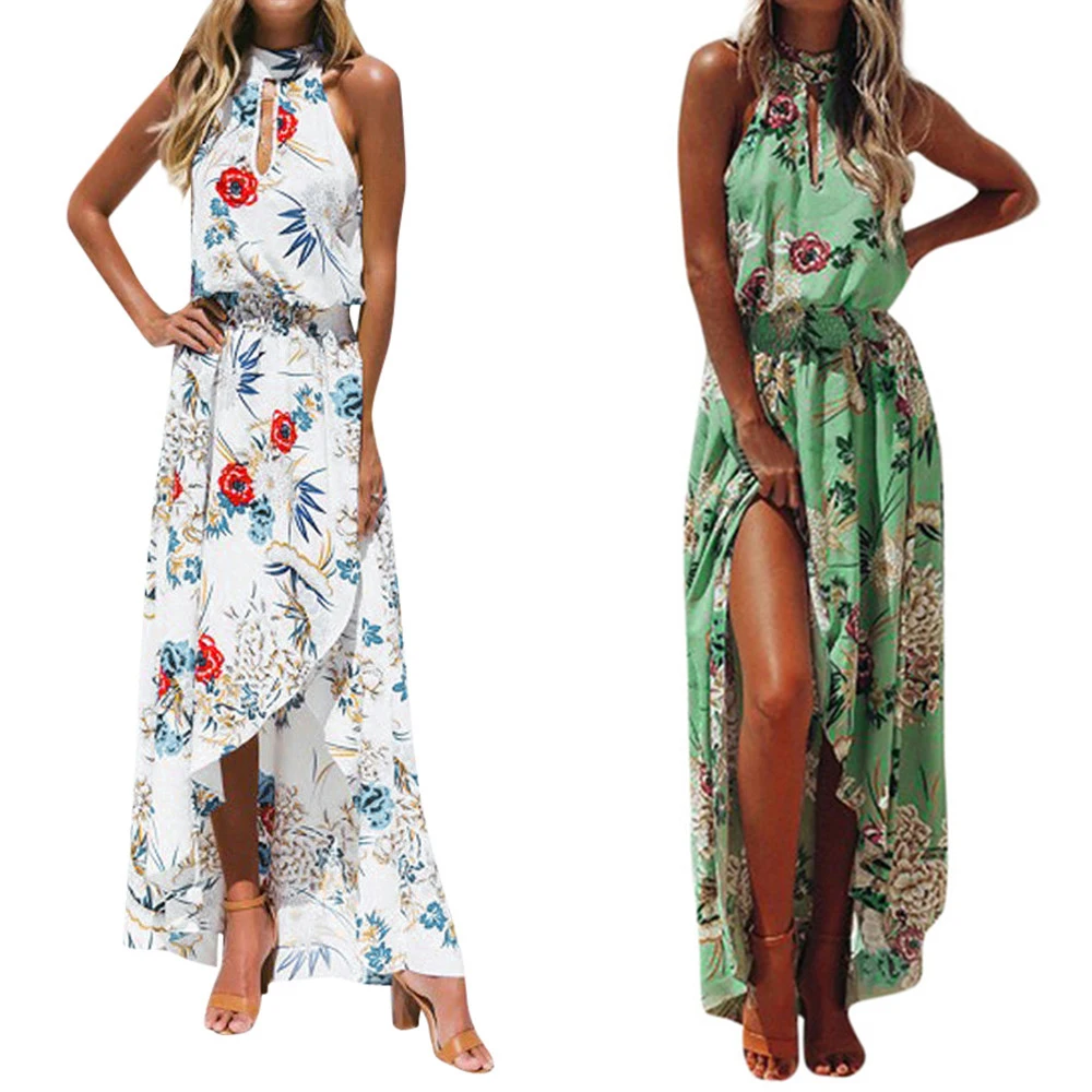 Boho женское цветочное длинное платье Летний Пляжный сарафан женские элегантные