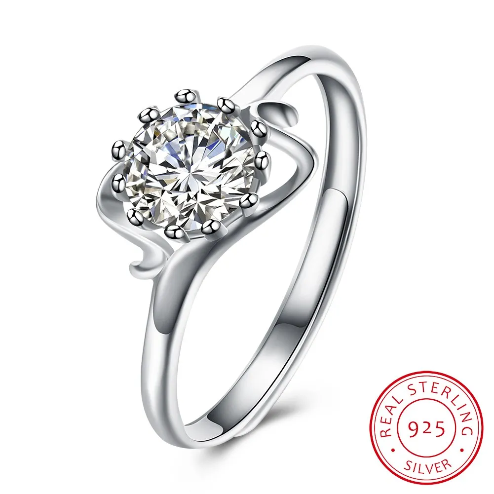 Fashion 925 Sterling Silver Ring Flower Open Design Luxury Zircon Pure Silver Ring For Women