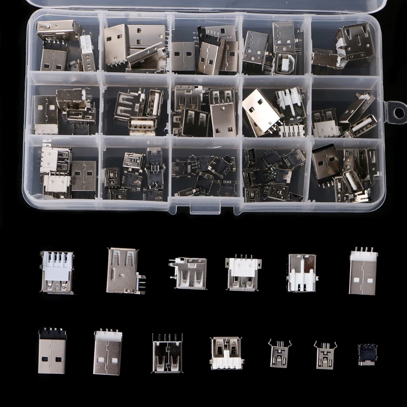 

82Pcs/Set 14 Styles USB Male Female Mini SMD Socket Vertical Connector for DIY