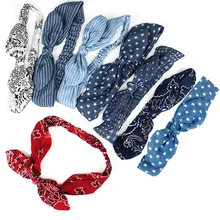 1 шт. повязка на голову для девочки ретро темперамент полосатый джинсовый бант тканевая повязка на голову с аксессуарами для волос G0407