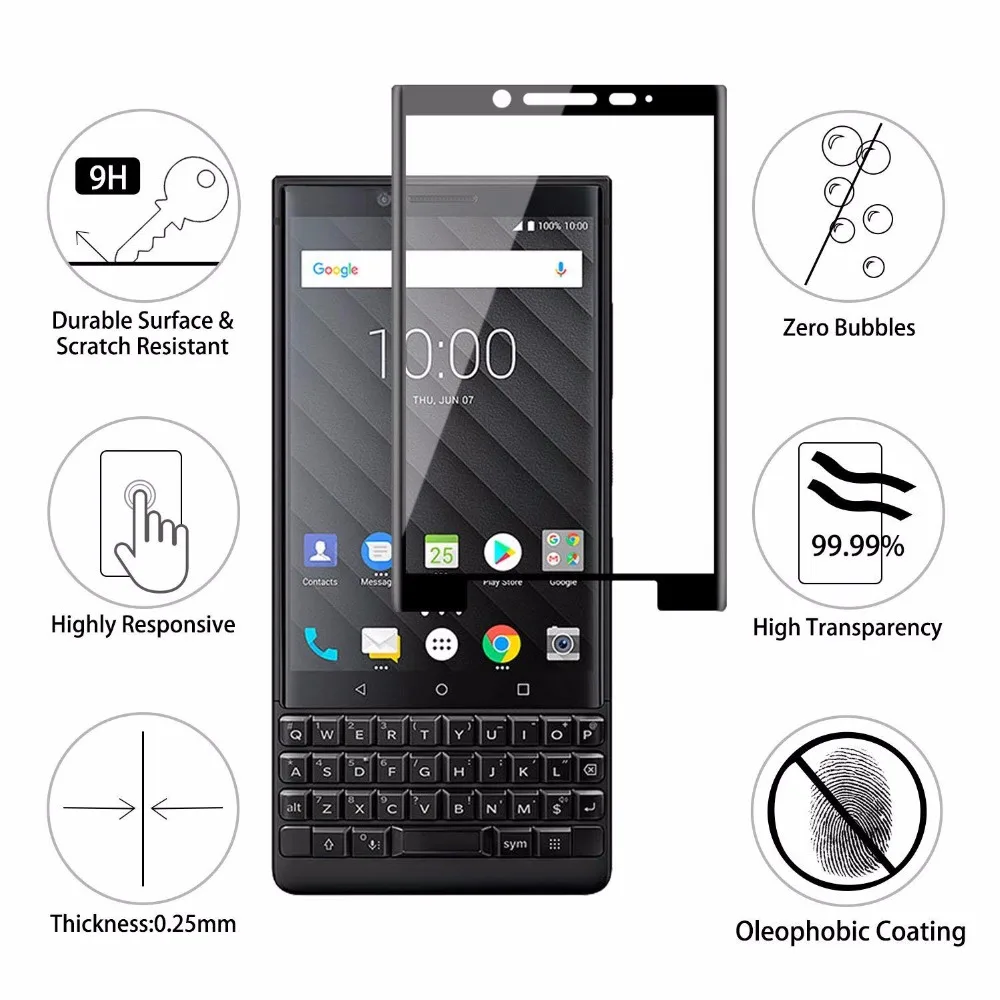 Полное покрытие закаленное стекло для BlackBerry keytwo экран защитный смартфон прозрачная рамка все 9H закаленное черный белый дисплей