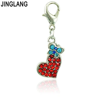 

JINGLANG Red Rhinestone Heart Mix Blue Butterfly Charms With Lobster Clasp Pendants DIY Charm For Jewelry Making Accessories