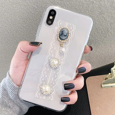 GlamPhoneCase роскошная хрустальная люстра кружевной прозрачный чехол для iPhone X XR XS Max 8 7 6s Plus, 7 plus, 8 plus мягкая термополиуретановая накладка на заднюю панель - Цвет: gray crystal