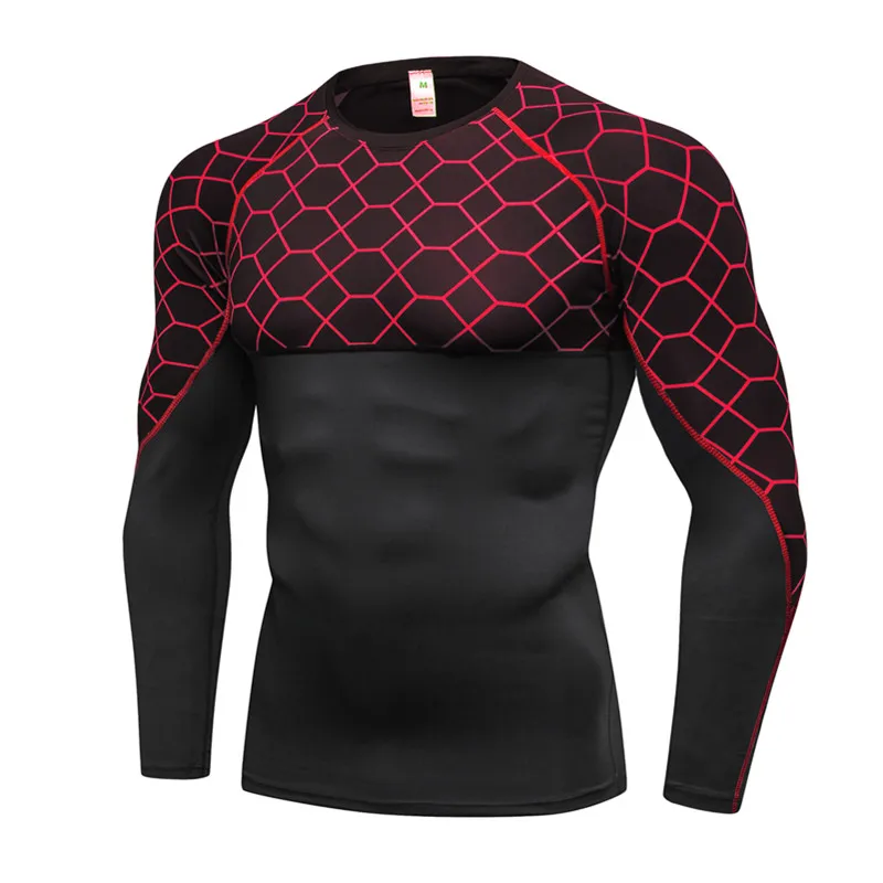 

Men's Fitness Grid Print T-Shirt Running Training Sports Tops Quick-drying high-elastic long sleeves