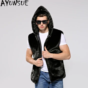 

AYUNSUE Faux Fur Vest Men Plus Size Sleeveless Jacket Men's Clothing Hooded Vests for Men Coat Jackets Casaco Masculino KJ319