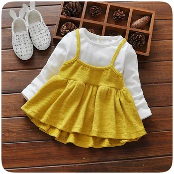 

Baby Girls Dress Spring 2019 small girl cotton straps stitching t-shirt dress Children Clothing 0-3 Year Pink Yellow 631