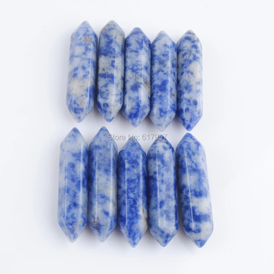Natural Stone Sodalite Gem Hexagonal Healing Pointed Reiki Chakra No Drilling Hole Pendant Beads Wholesale 10Pcs/lot TU3074 | Украшения и