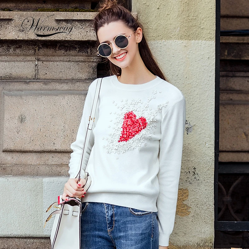 

European Style New Fall Winer Women Star Celebrity Heart Flowers Sweet knitting sweater Warm Casual tops C-009