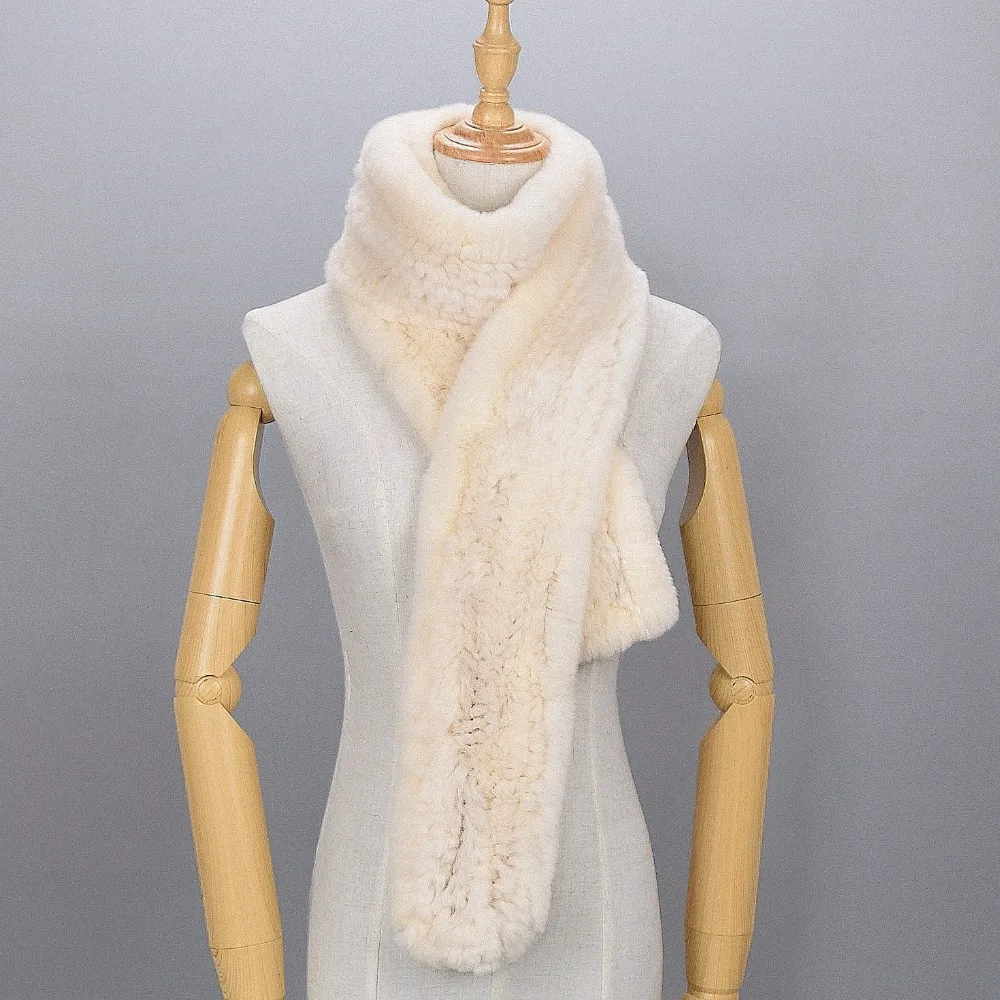 Goedkoop Vrouwen Echt Bont Litteken Gebreide Rex Konijnenbont Mode Luxe Merk Nieuwe Sjaal Scarvf Effen Kleur Russische Winter Sjaal