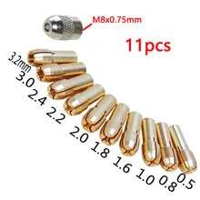 11 шт. латунь Dremel цанговый мини-дрель патроны, в том числе 0,5/0,8/1,0/1,6/1,8/2,0/2,2/2,4/3,0/3,2 мм