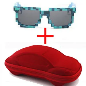 LongKeeper Винтаж квадратный оригинальные мозаика солнцезащитные очки унисекс пикселей солнцезащитные очки Мода очки с Чехол Детский подарок - Цвет линз: blue and red case
