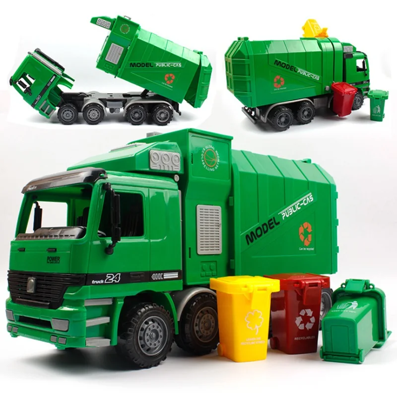 

1:22 Engineering Vehicle Simulation Atuomatic Side Load Garbage Truck Model Gift Children boy girl Toys With Three 3 Rubbish Bin
