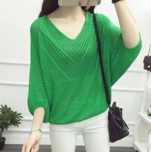 

2019 Spring Summer Sexy Women Sweater Solid V-neck Knitted Tops Plus Size Female Pullovers Autumn Sweaters