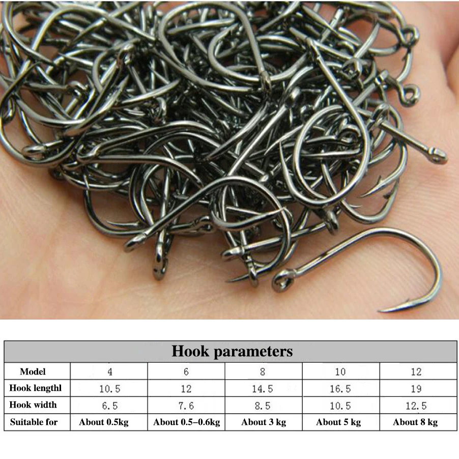 100pcs/box High Carbon Steel Fishing Hook #4 #6 #8 #10 #12 Fishhooks Pack
