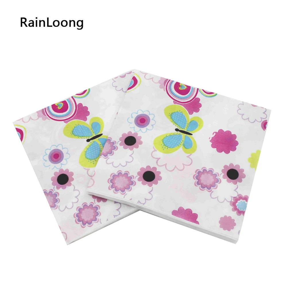 

[RainLoong]c Butterfly Paper Napkin With Flower Event & Party Insect Tissue Napkin Supply Decoration 33cm*33cm 20pcs/pack/lot