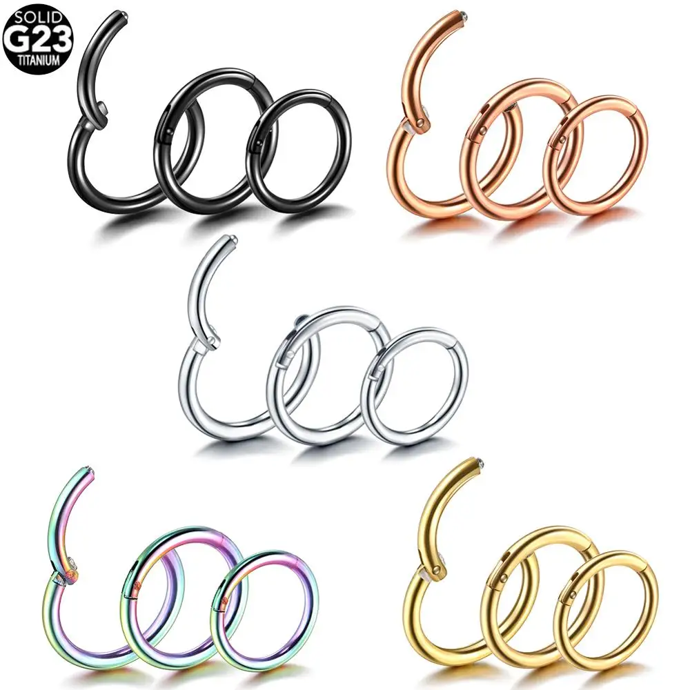 

1PC 100% G23 Titanium Hinged Segment Nose Ring 14G 16G 18G Nipple Clicker Ear Cartilage Tragus Helix Lip Piercing Sexy Jewelry