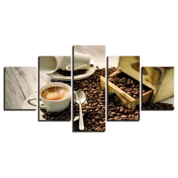 

Modular DIY 5d Canvas diamond Painting embroidery full square Home Decor 5 Pieces coffee life Stones For Living Room Wall Art