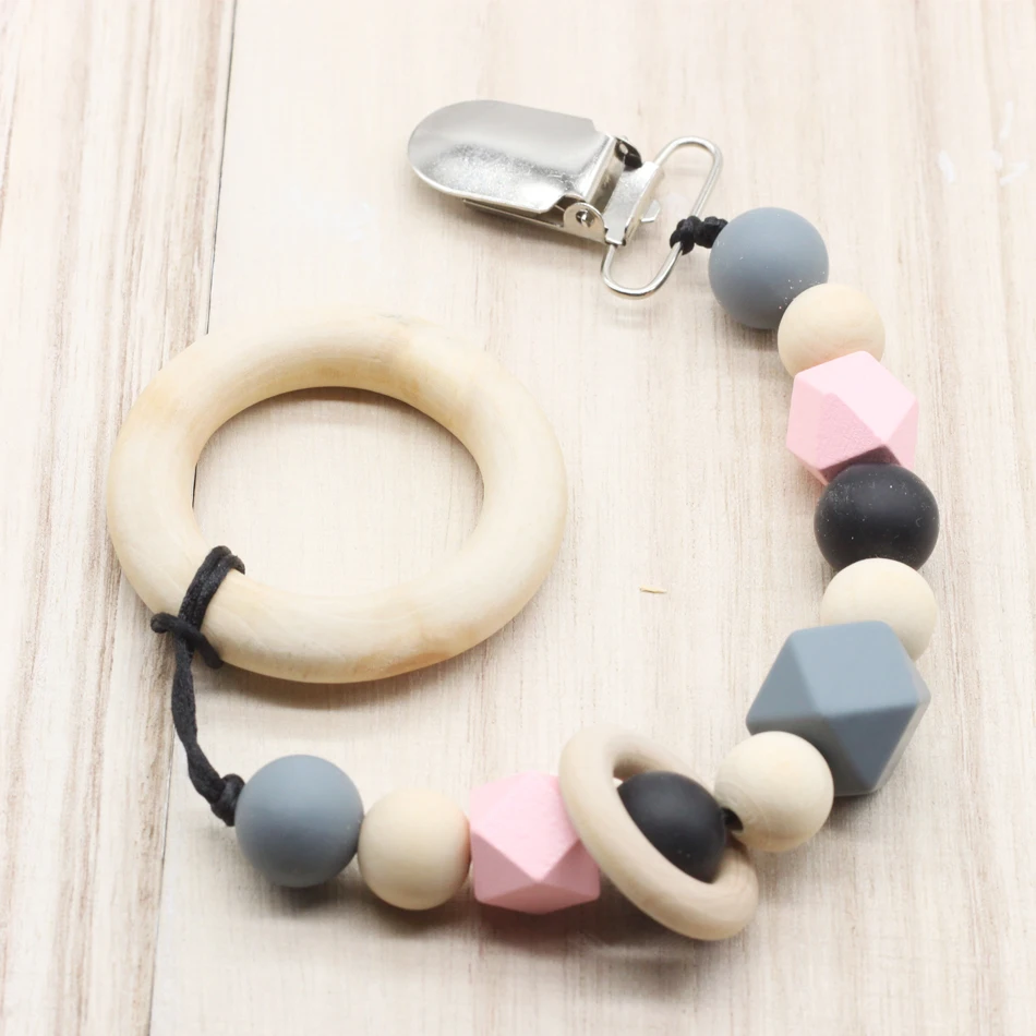 

2017 new Silicone and Wooden Pacifier Clip Circle Non-toxic Soother Clips, Baby Shower Gifts, Teething Toy, Dummy Clips