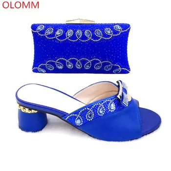 

OLOMM New Blue Color Italian Shoes with Matching Bags Shoes and Bag Set African Sets African Women Italian Shoes and Bag .Y-23