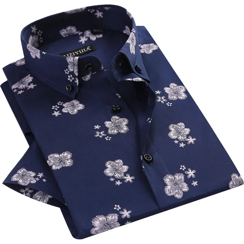 

2019 Luxury Brand Summer Cotton Men's Printed Casual Shirts Short Sleeve High Quality Soft Fashion Floral Slim Fit Dress Shirt