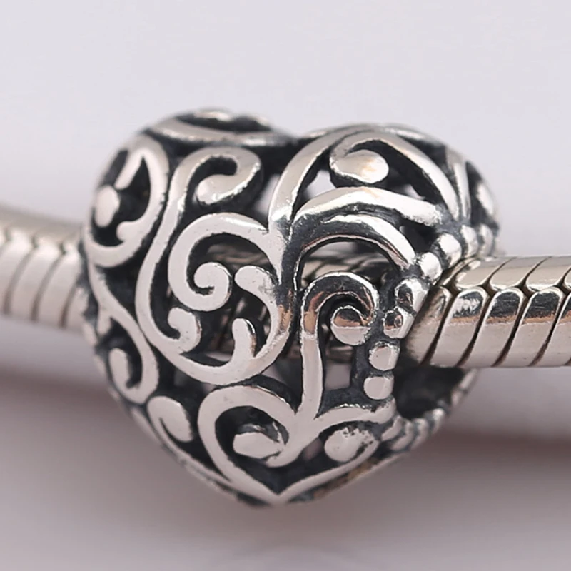 

Genuine 925 Sterling Silver Regal Heart Charm Hollow Bead Fit European Bracelet Jewelry