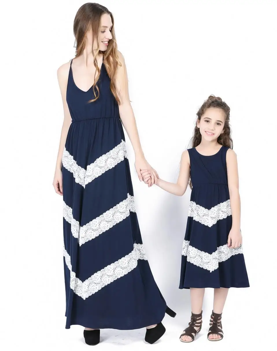 

Mother and daught dress Spring and summer cotton fashion striped lace dress Family Matching Outfits
